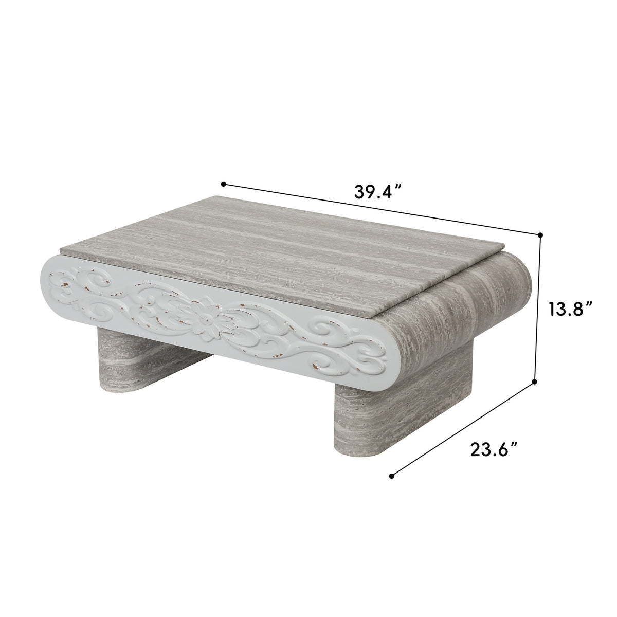 Dimension diagram for 39.4-inch gray lift-top coffee table