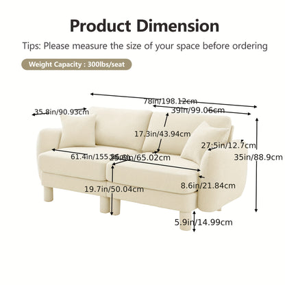 Boucle Modular Loveseat with Rounded Arms — supplier dimension diagram.