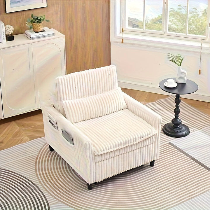 Corduroy convertible sleeper chair in beige