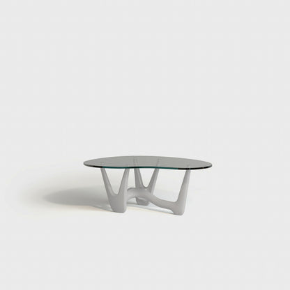 Sculptural Glass-Top Coffee Table - White&Clear Glass