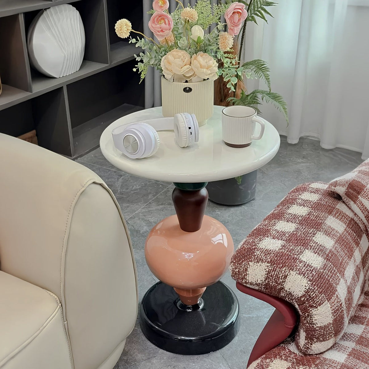Color-Block Glass Pedestal Side Table