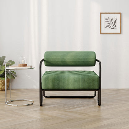 Green Ribbed Lounge Chair with Metal Frame — front view of the green tubular-frame chair
