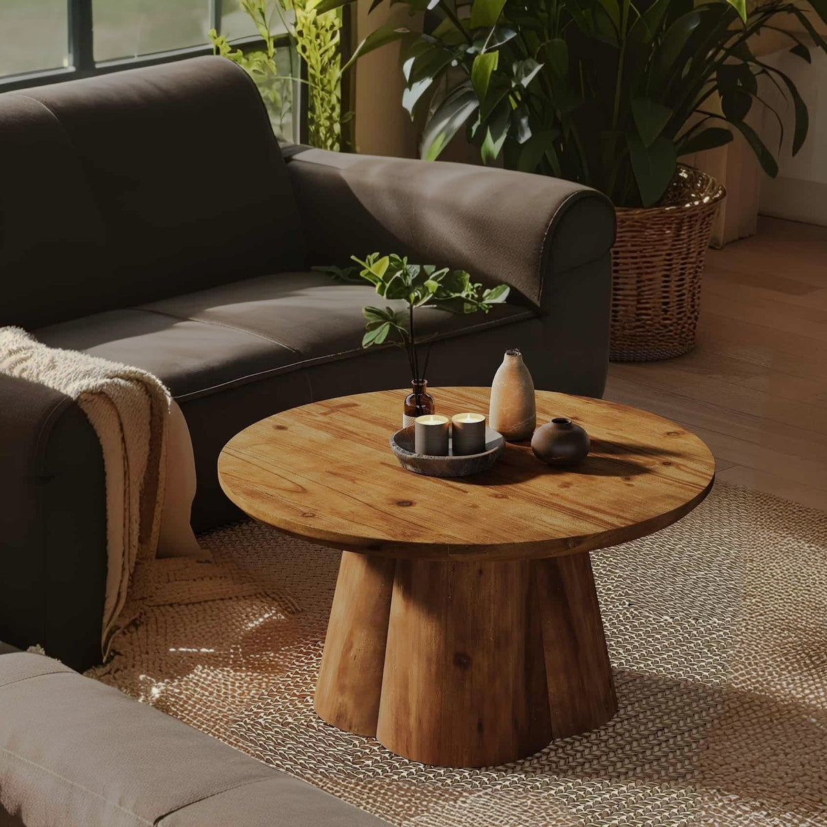 Brown table in side lighting