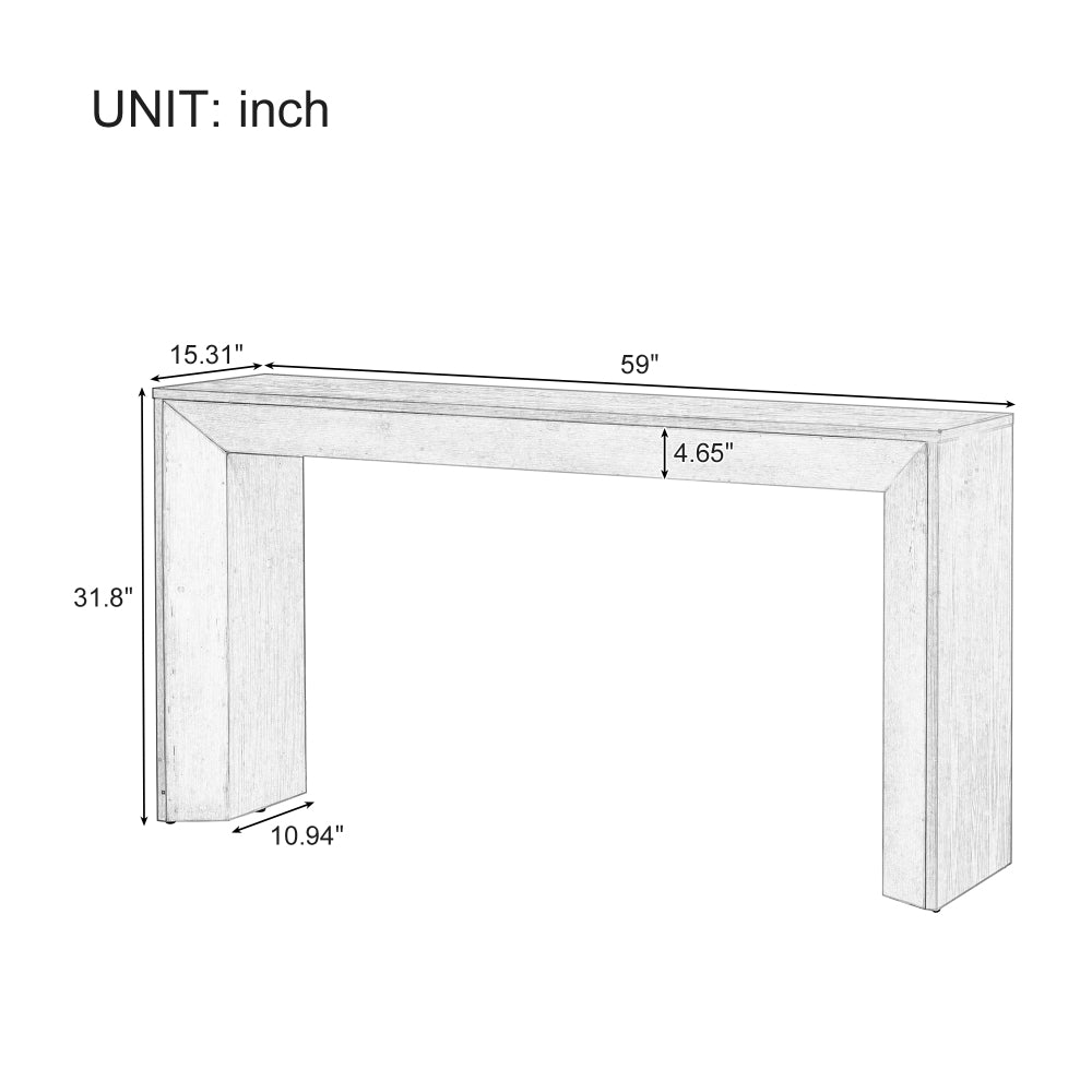 Dimension drawing of the 59-inch waterfall console table.
