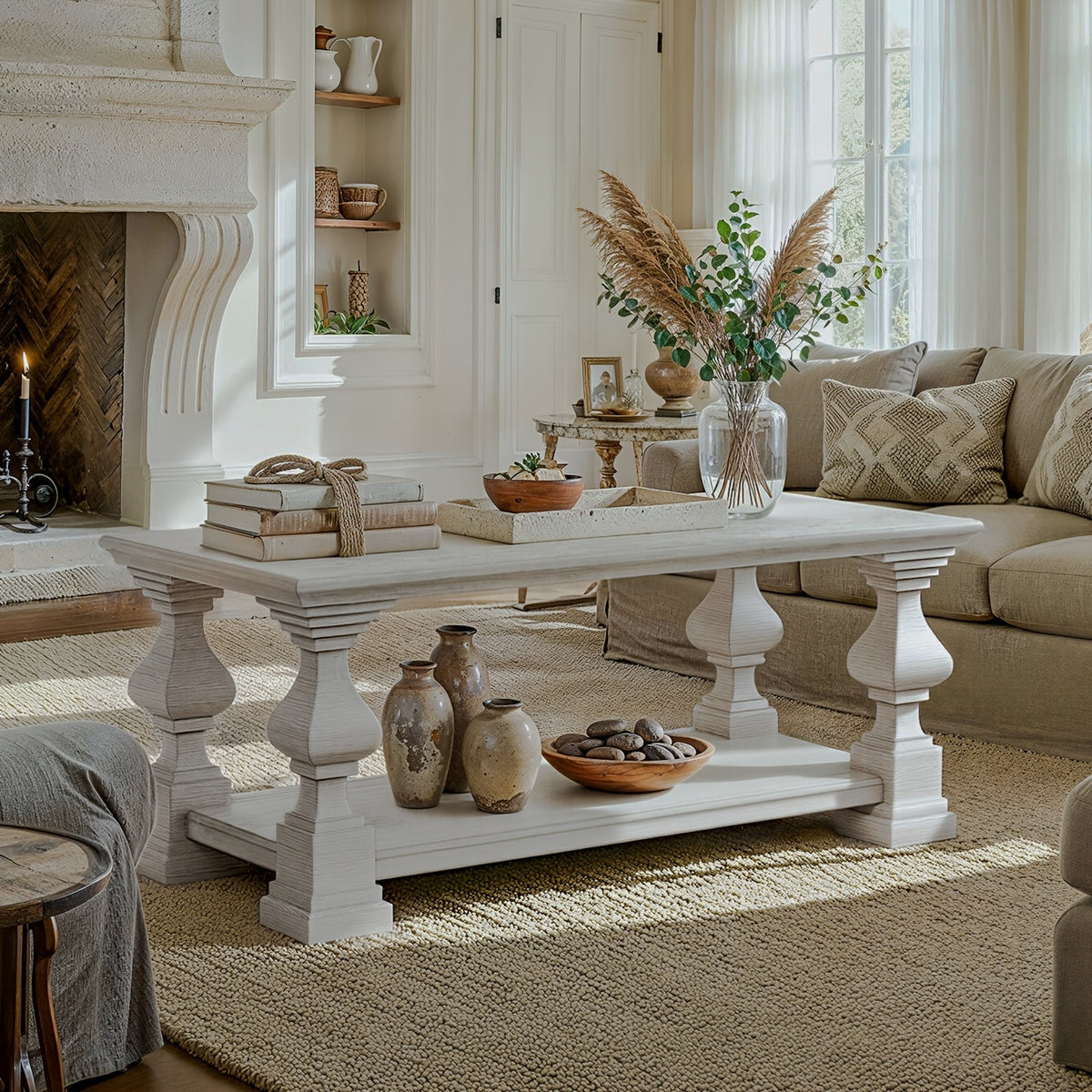 Angled column table and shelf