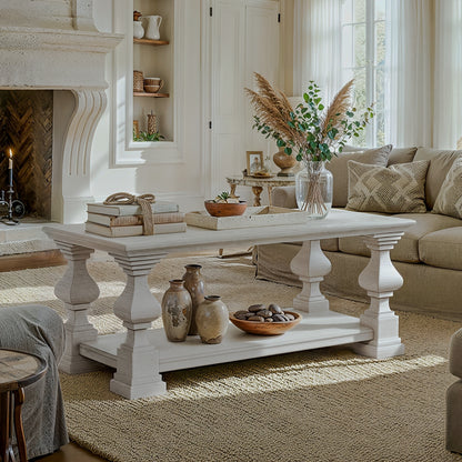 Angled column table and shelf