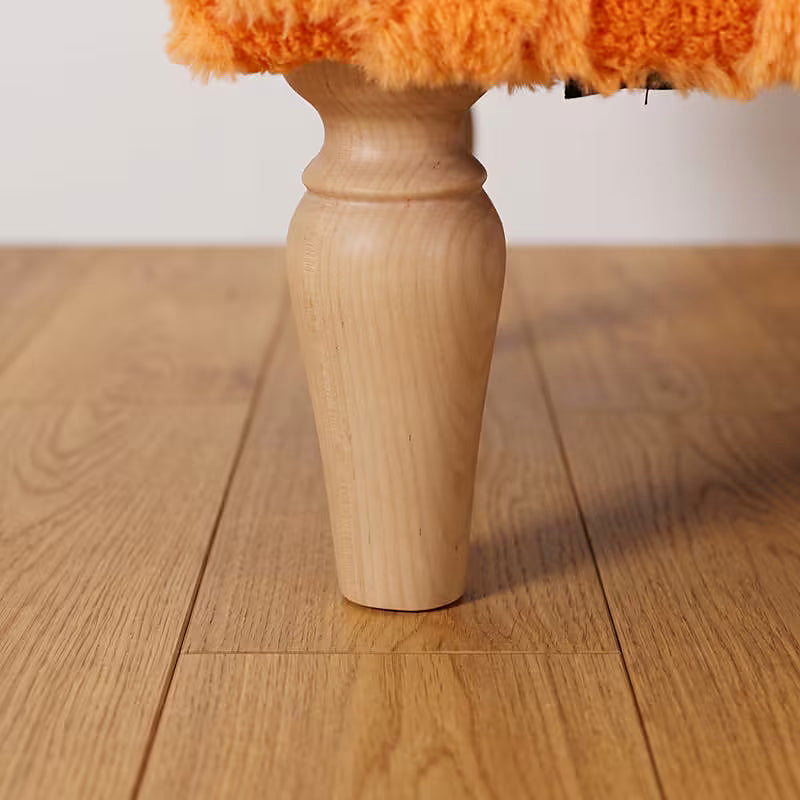 Orange checkerboard corduroy accent armchair with brown wood legs