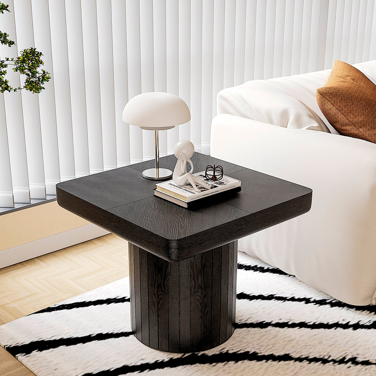 Matte Black Parquet Side Table with Grooved Pedestal — main product image