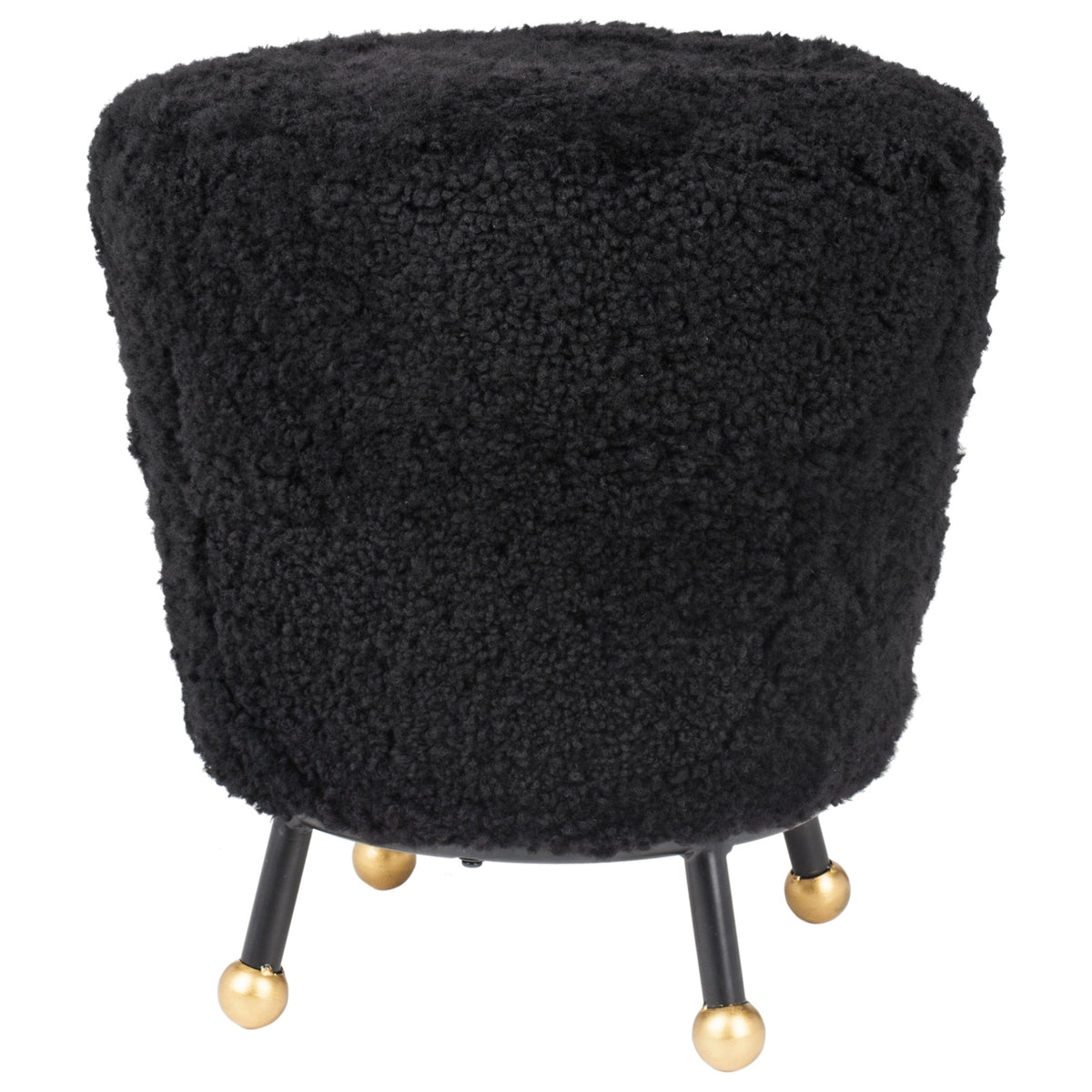 Oriana Black Shag Ottoman — rear three-quarter view of the black shag ottoman