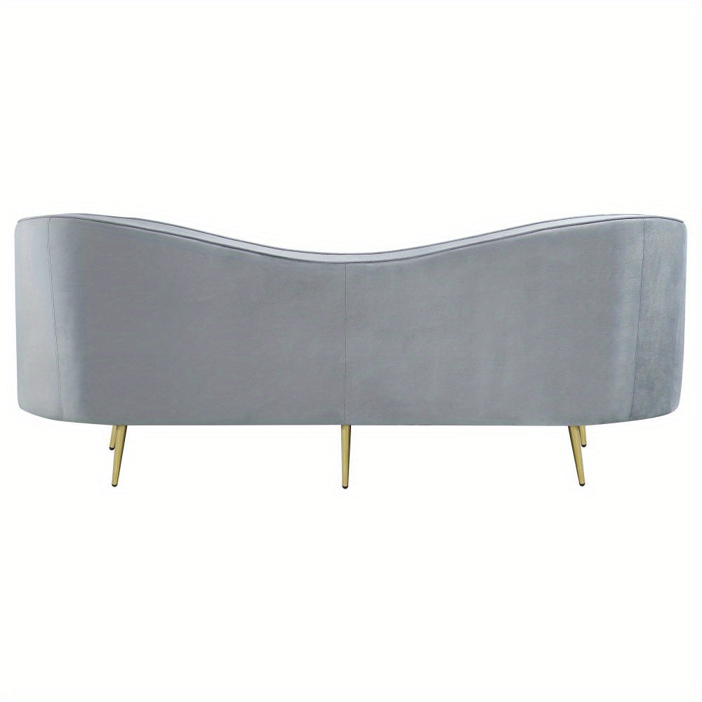 Grey Channel-Tufted Sofa with Gold-Tone Legs — rear product view.