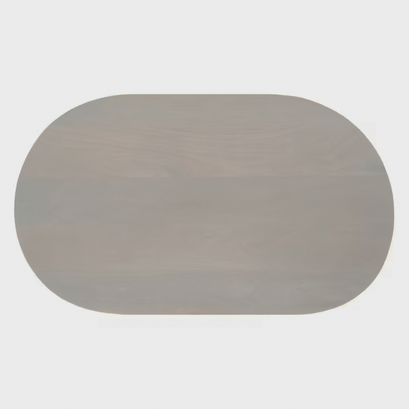 Overhead view of the whitewashed oblong tabletop