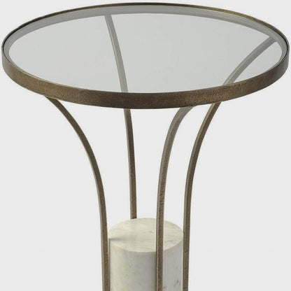 Round Glass Side Table with Marble Pedestal