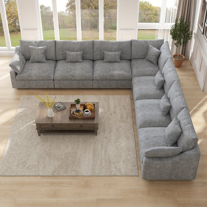 155-Inch Chenille L-Shaped Modular Sectional — grey overhead L-shaped layout