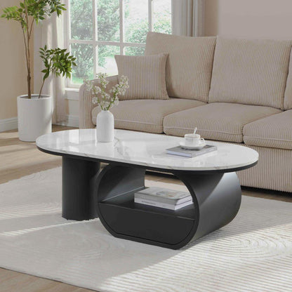 47.24-Inch Oval Faux-Marble Storage Coffee Table - Variant