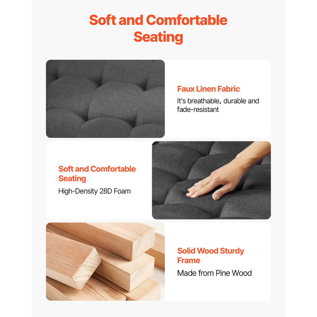 Square gray table upholstery cushioning and wood frame graphic