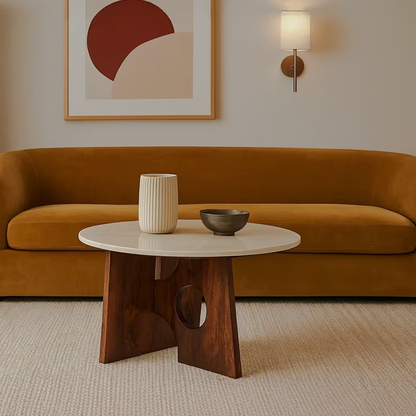 Kali table by orange sofa