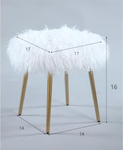Faux fur stool diagram with 17-inch seat and 16-inch height