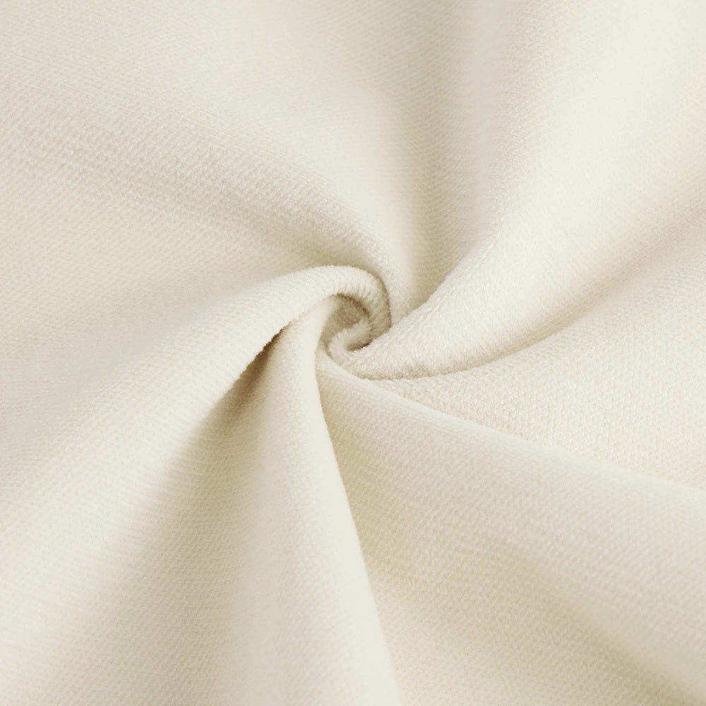 Cream Velvet Sofa with Matching Ottoman — cream fabric texture close-up.