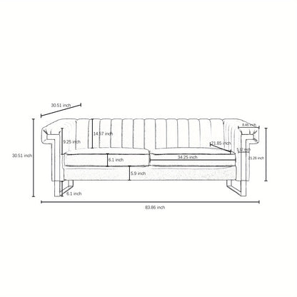 Orange Channel-Tufted Velvet Sofa — supplier dimension diagram.