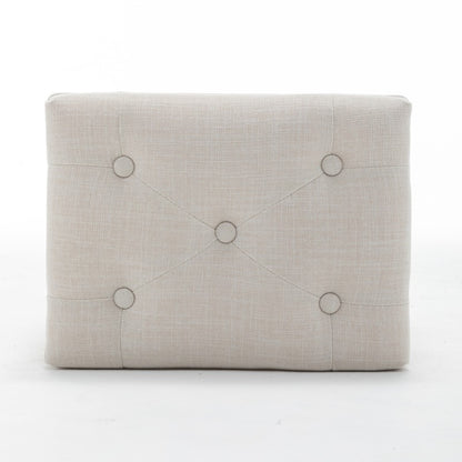 Top view of the beige stool's rectangular button-tufted cushion