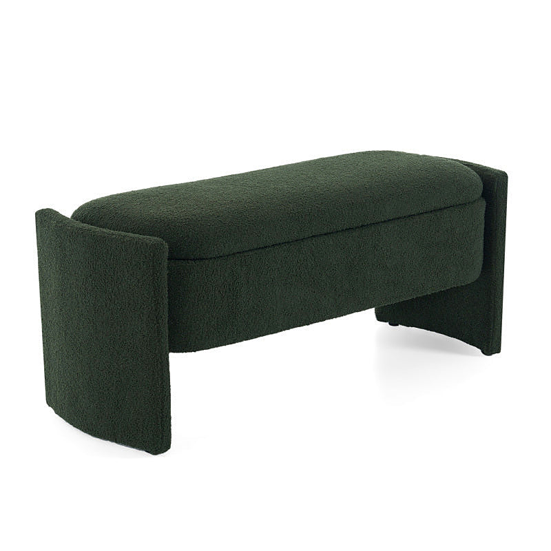 Dark Green Bouclé-Style Storage Bench