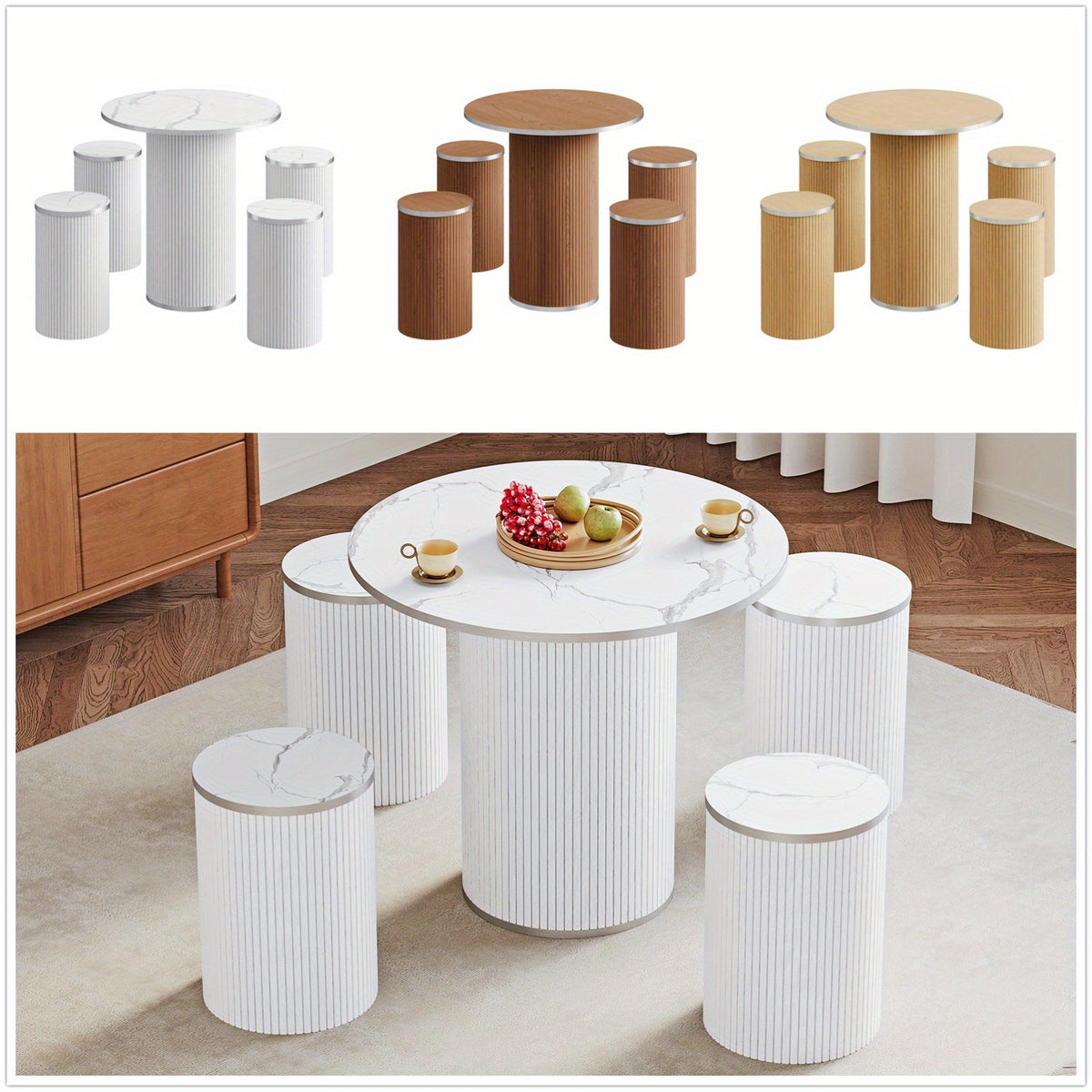 Table-and-stool finish collage