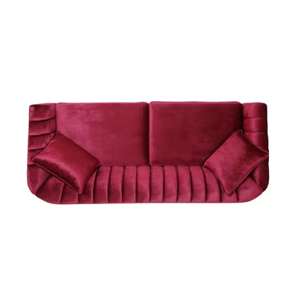 Wine Red Channel-Tufted Sofa — overhead product view.
