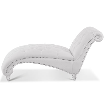 Tufted Chaise Lounge with Clear Legs — side profile and clear legs.