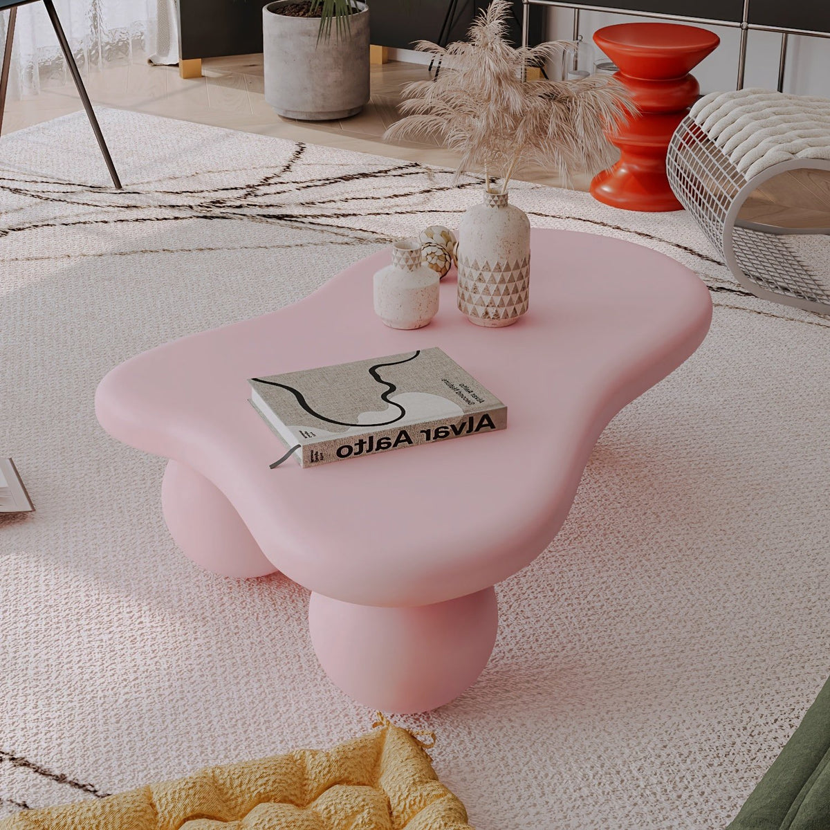 Cloud Coffee Table with Three Ball Legs - pink