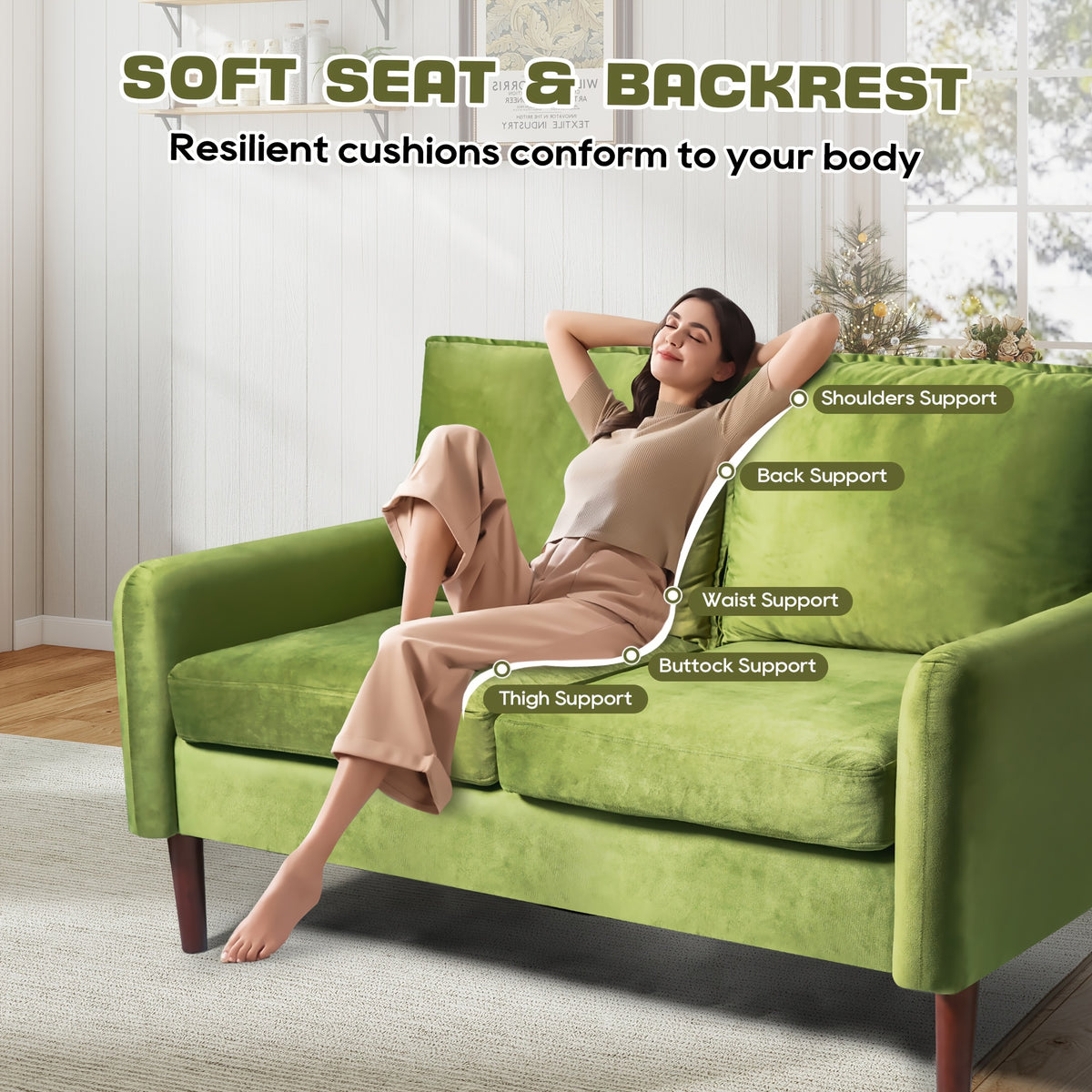 Bilhilury Velvet Loveseat — back and seat shown in use.