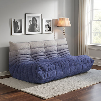 Blue-and-white bean bag floor sofa viewed at an angle