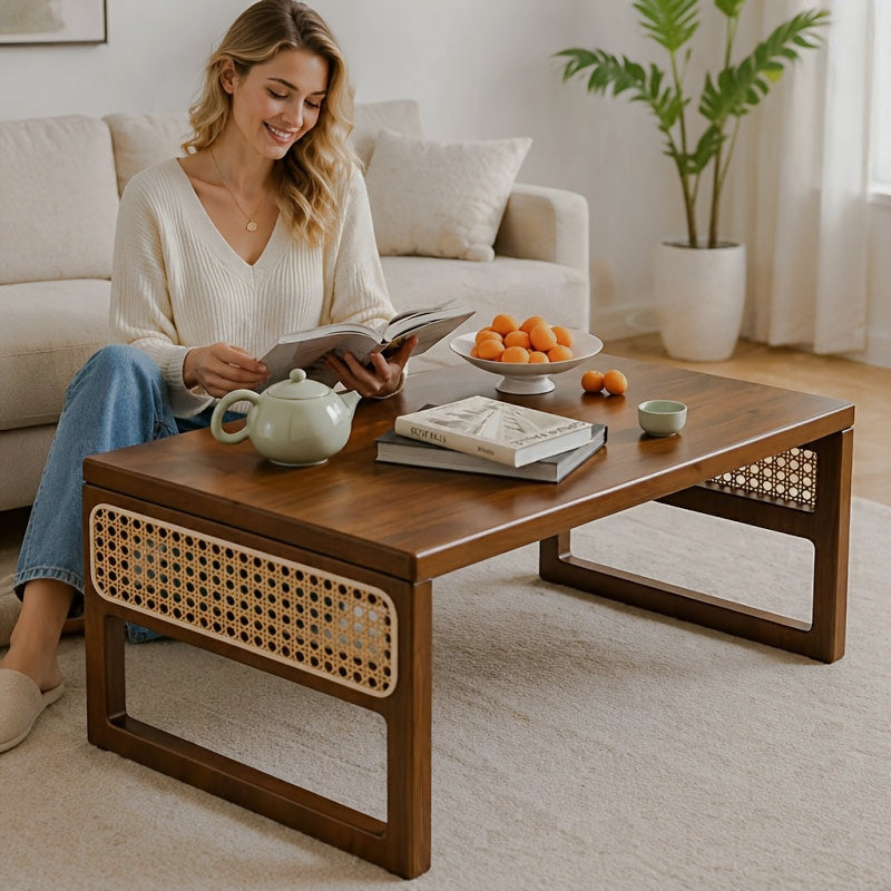 Bamboo low table used for tea and reading on the floor