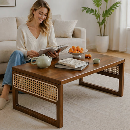 Bamboo low table used for tea and reading on the floor