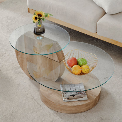 Natural wood-tone glass table