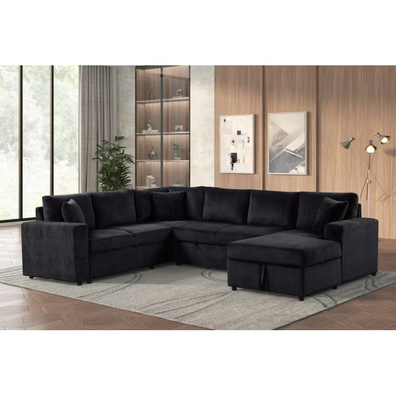 Rinaldo Black Corduroy Sleeper Sectional — sectional in a contemporary room.