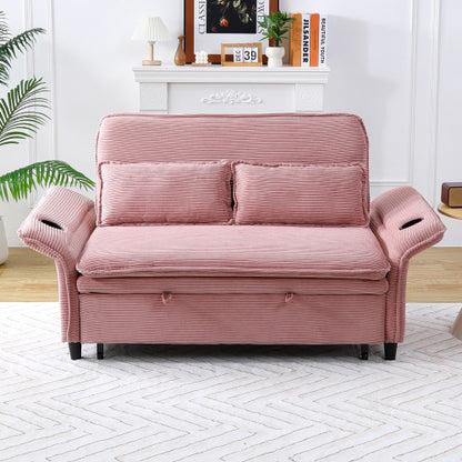 Ribbed Convertible Sleeper Sofa with Cup Holders — pink upholstery option.