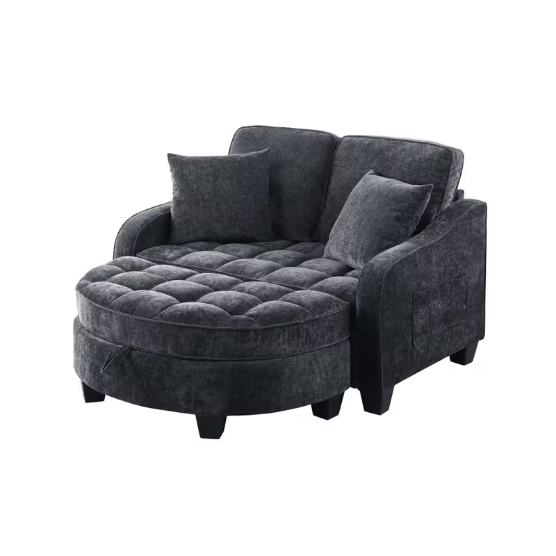Tufted Loveseat with Storage Footrest — three-quarter product view on white.