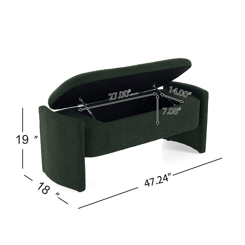 Dark Green Bouclé-Style Storage Bench