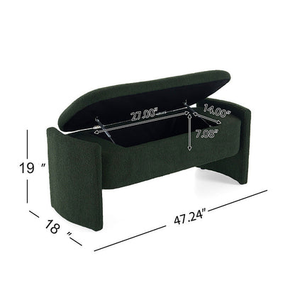 Dark Green Bouclé-Style Storage Bench