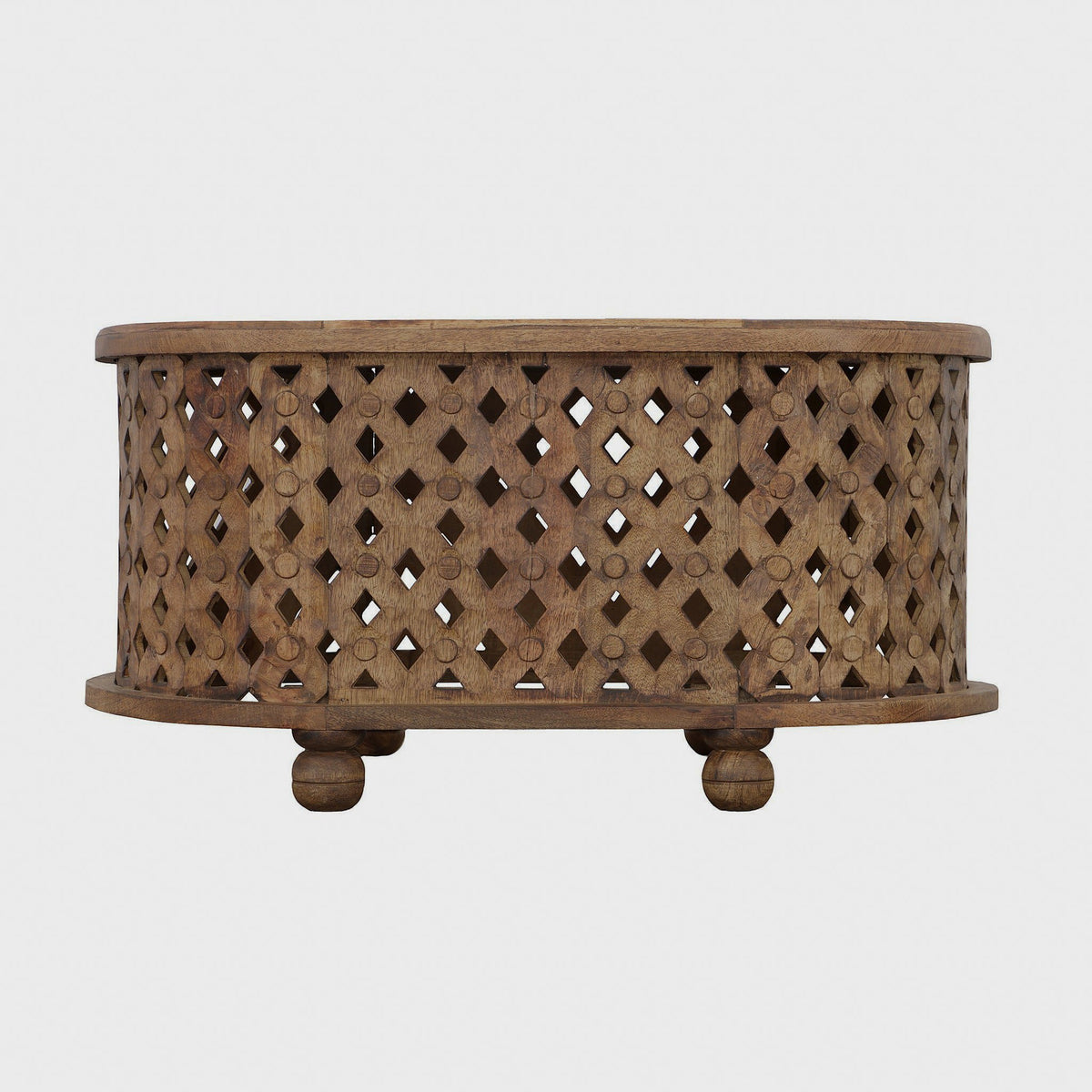 36-Inch Carved Oval Coffee Table in Antique Brown - Brown / Mango Wood