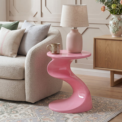 High Glossy Side Table, End Table, S-Shaped Base Fashion Design, Modern Nightstand, Accent Table, for Small Spaces, with 18" High Base, for Living Room Office Apartment, No Assembly, Blue/Green/Pink