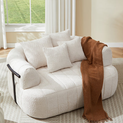 64-Inch Bouclé Deep-Seat Lounge Chair — beige deep seat and pillows in a room