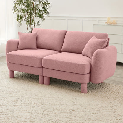 Boucle Modular Loveseat with Rounded Arms — pink upholstery option.