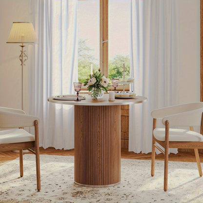Brown table styled with separate dining chairs