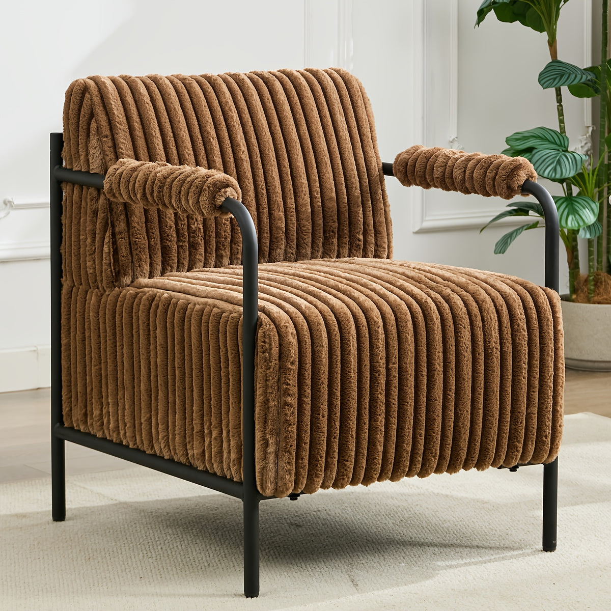 Ribbed Accent Chair with Adjustable Foot Pads — brown ribbed chair