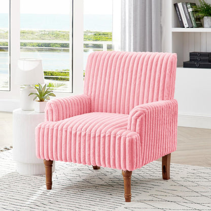Wide-Wale Corduroy Accent Chair with Wood Legs — pink wide-ribbed chair
