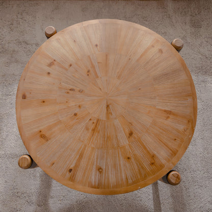 Overhead view of round radial-pattern coffee table