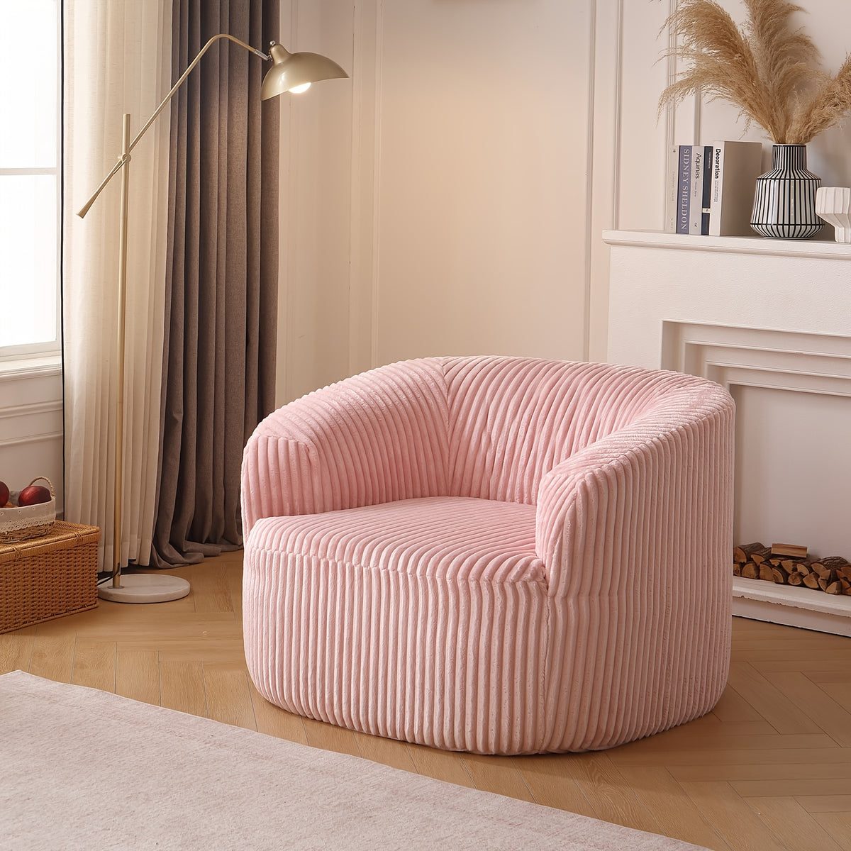 Rounded Foam Lounge Chair — pink ribbed upholstery option.