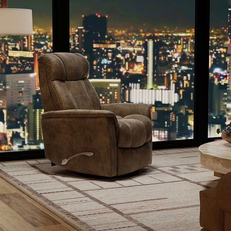 Texas Slate swivel glider recliner in textured brown gray upholstery