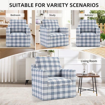 Plaid Swivel Accent Chair — blue plaid chair in several room settings
